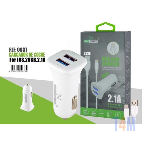 NEW SCIENCE CARGADOR COCHE IPHONE-2USB 2.1A CAR CHARGER BRANCO REF: 0037